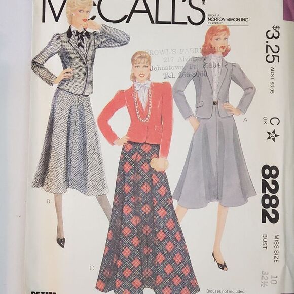Vintage 80s McCalls Pattern 8282 Jacket A-Line Skirt Sz 10 Petite-able Uncut - Picture 1 of 2